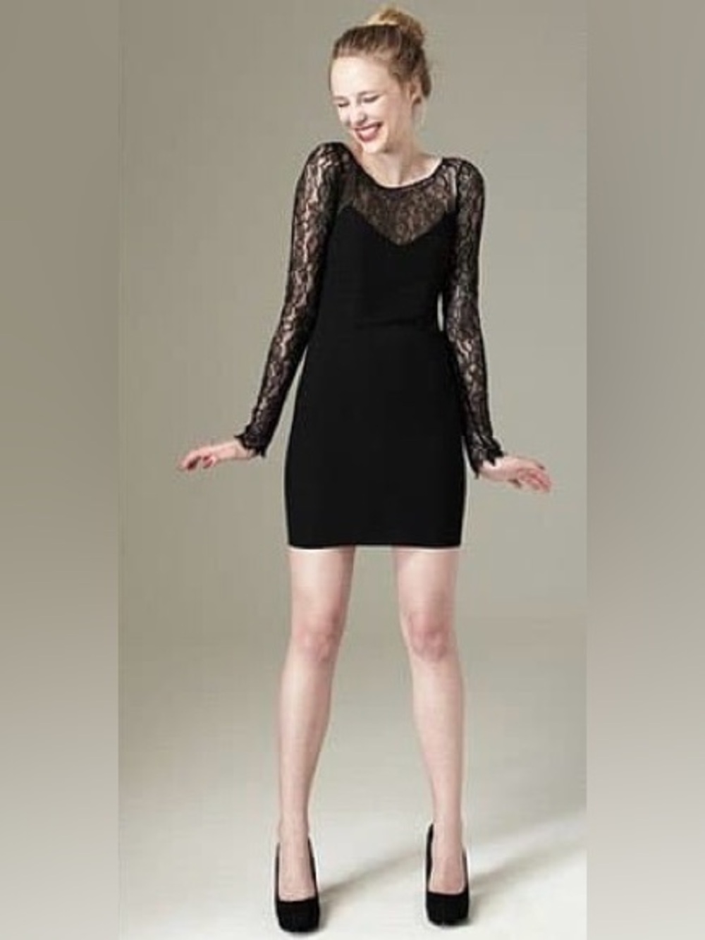 Paper Crown Black Lace Long-Sleeve Mini Dress